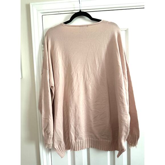 ADRIANNA PAPELL Romantic Blush Pink Lace Trim Knot Top Tunic Sweater - Sz XL - Picture 6 of 7
